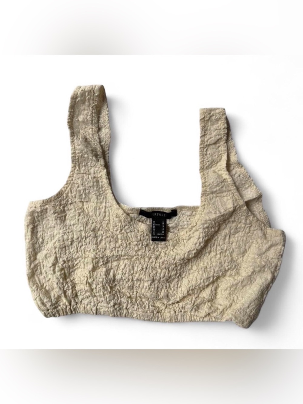 Cream Textured Square-Neck Ruffled Crop Top Sz M